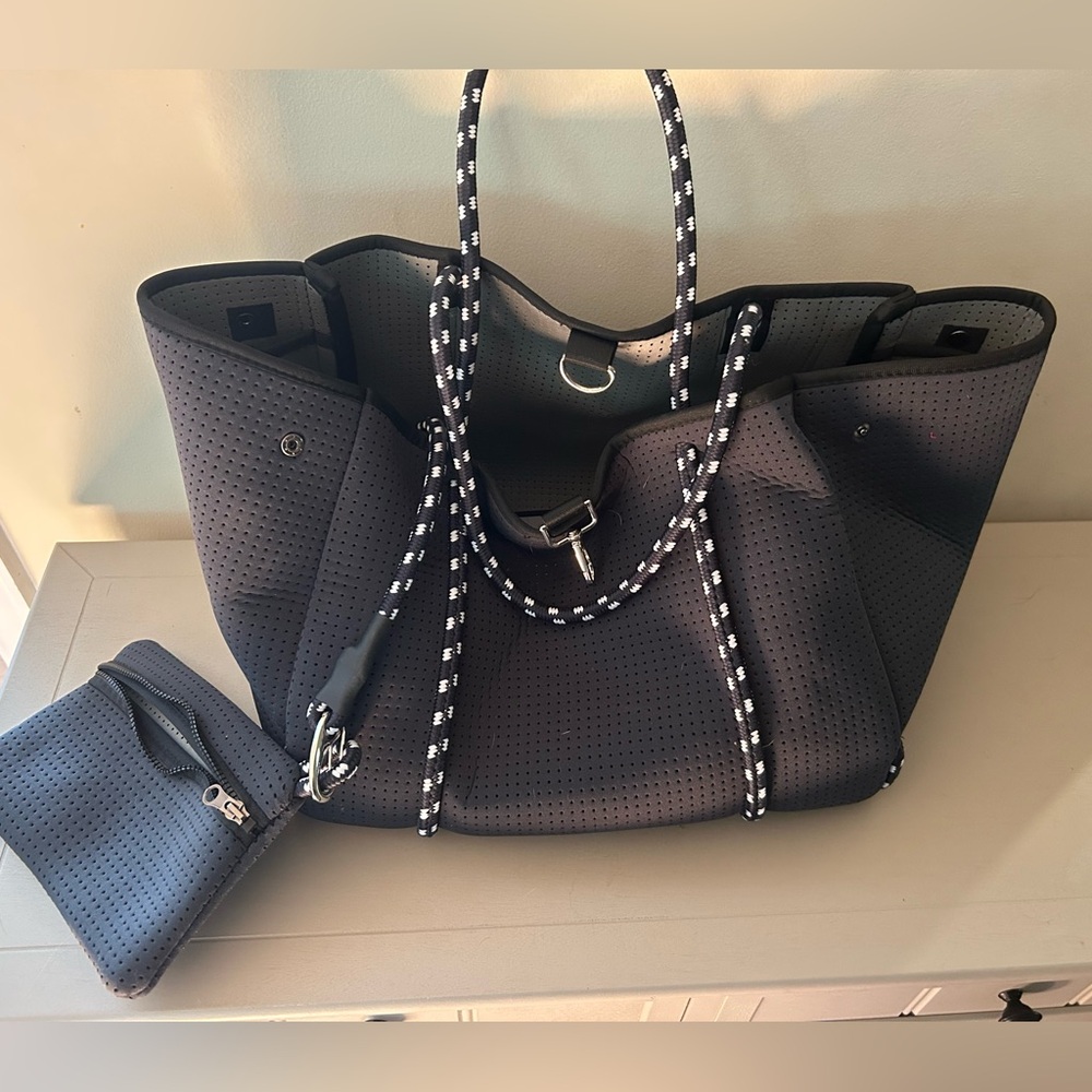 Charcoal Gray Pop Ups Brand Tote Bag with Pouch